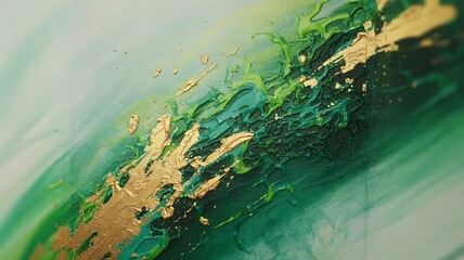  Abstract Emerald Green and Gold Acrylic Painting Texture