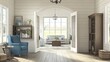 © setiyo - A sunlit farmhouse entryway with a cozy wingback chair.