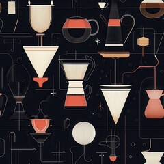 Wall Mural - hand-drawn seamless pattern of abstract illustrations on dark background