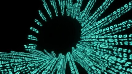 Abstract binary code tunnel. Glowing binary data stream concept for technology background.