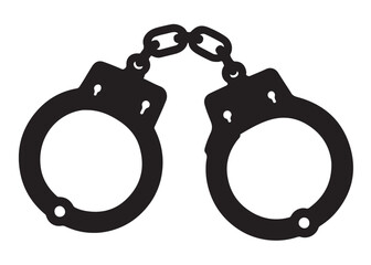 Handcuffs crime vector silhouette logo illustration handcuffs logo icon silhouette vector, police handcuff silhouette vector, handcuffs arrest criminal logo silhouettes vector on a white background
