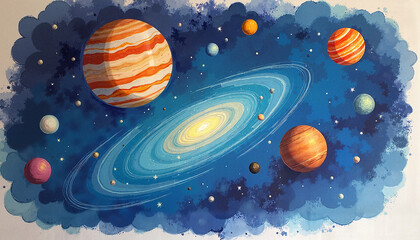 Colorful planets in outer space
