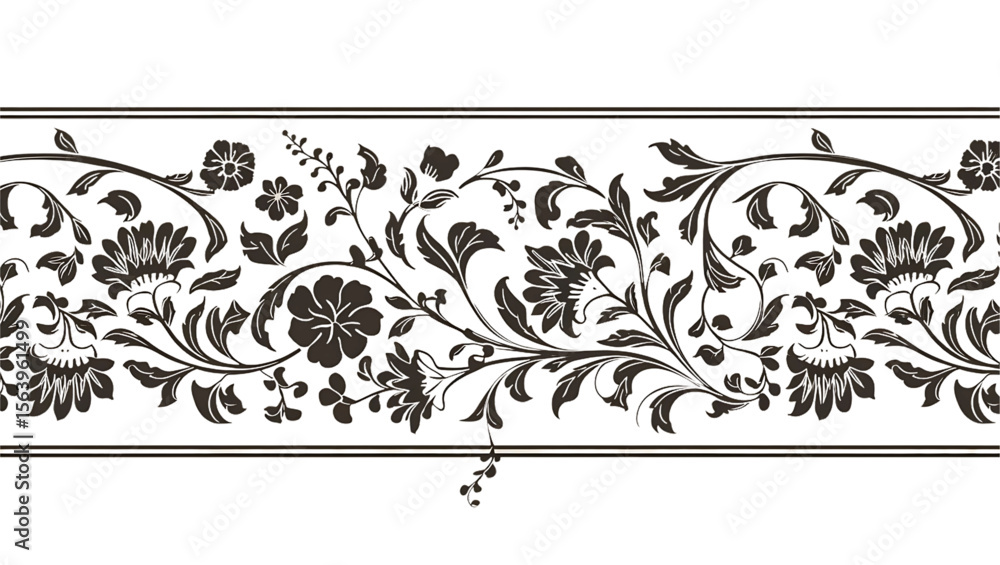 Elegant dark floral border design with intricate swirling vines and ...