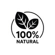 © AFAZ - Black and white icon representing 100 percent natural with leaves and circle