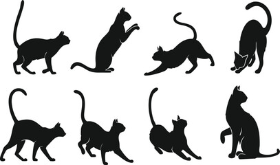  Black Cat Silhouette Vector Set - Halloween, Pet, and Animal Icons Collection
