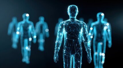 Wall Mural - Abstract Representation of Human Figures in Digital Space with Light Connections and Technology