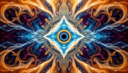 Wall Mural - vibrant abstract digital art with swirling colors and cosmic patterns in blue and orange