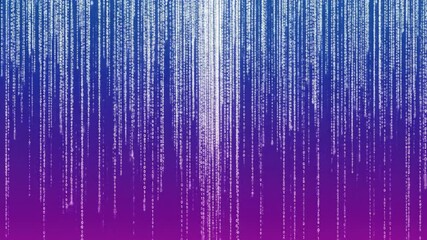 Abstract blue-purple binary code background with falling data streams, information technology, data security and digital world concept.