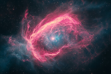 Wall Mural - Stunning pink and blue nebula with glimmering stars against deep space backdrop perfect for science fiction projects