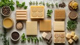 Soap making supplies with molds, lye, oils, cutters, and packaging styled for handmade DIY scenes about artisan crafts, natural beauty products, and self-care hobby visuals