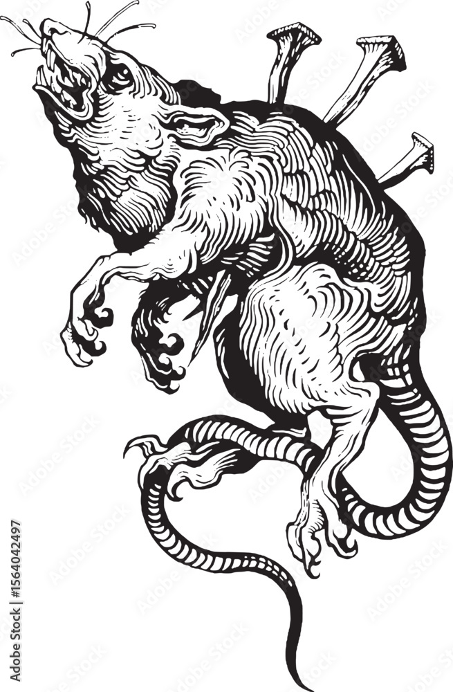 vector clip art death rat mouse dead drawing horror linocut Stock ...