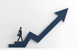 © twc - Symbolic climb to success: A figure ascends a blue arrow, embodying progress and achieving goals in a clean, minimalist design against a white backdrop.