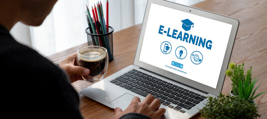 Wall Mural - e-learning website with modish sofware for student to study online on the internet network