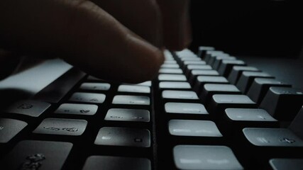 Wall Mural - time lapse close-up man typing on computer keyboard with fingers. macro soft focus dolly shot. compu