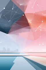Wall Mural - abstract digital wireframe overlay with geometric shapes and network connections