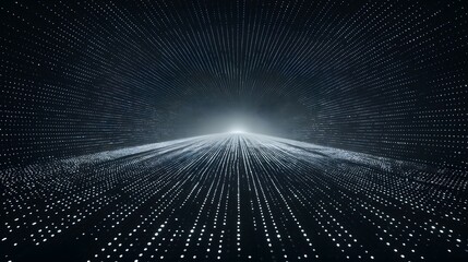 Wall Mural - abstract digital data stream with light point perspective in dark blue background.