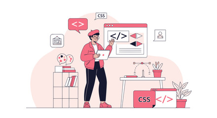 Creative Web Developer Conceptualizing New Website Design and Coding Project