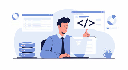 Dedicated Software Engineer Working On Backend Data Management And Coding Process