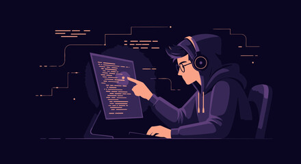 Developer Working Diligently On Coding Project Late At Night In His Room