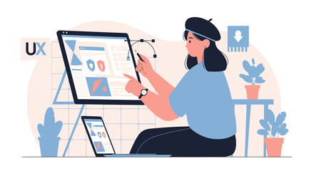 Female Designer Working On User Experience Interface On A Computer Display