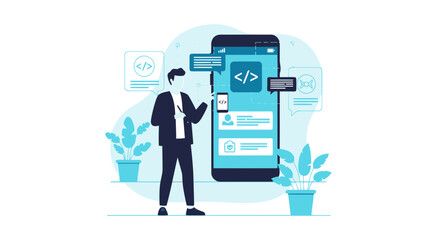 mobile application developer building innovative interface for high tech startup