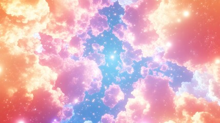 Wall Mural - Abstract colorful cloudscape with bright light center creating a dreamy ethereal atmosphere.