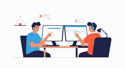 Teamwork Developers Coding Together On Computer Screens In Office Environment