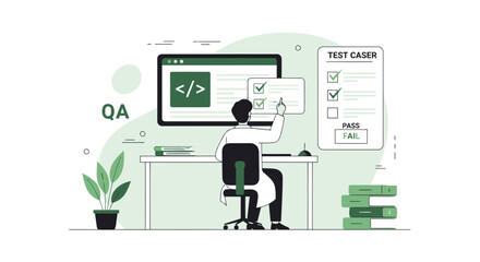 Software Quality Assurance Engineer Performing Tests On Code At Workplace