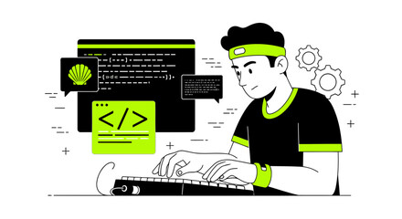 Concentrated Developer Working With Code on Computer For Software Creation
