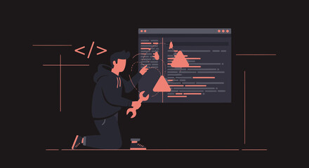 Coding Challenges Visualizing a Programmer Solving Technical Issues With Modern Software