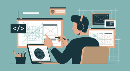 Designing Digital Experiences Man Working On User Interface And User Experience Design