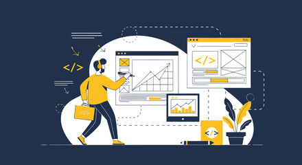 Developer Visualizing Data And Structure Website Coding With Business Growth Charts