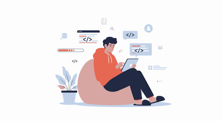 Freelance Programmer Coding Application Developer Working Comfortably From Home