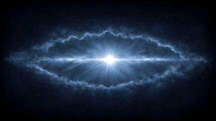 Wall Mural - Bright light surrounded by clouds in a dark space abstract background.