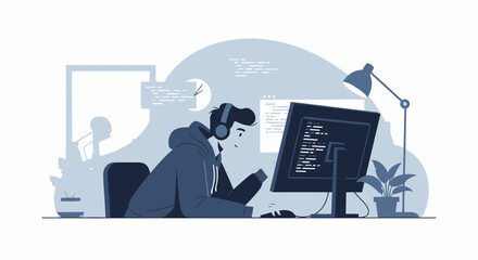Focused Coder Creating Software Solutions For Remote Work In Home Environment