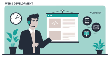 Professional Web Development Workshop Illustration For Online Training And Education