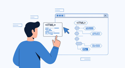 web developer designing website structure and html code interface