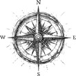 © Oksana - Vintage compass rose sketch with detailed directional points. Vector illustration