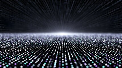 Wall Mural - abstract digital background with light streaks and dots on dark surface.