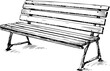 © Oksana - Wooden park bench with cast iron legs in black and white sketch. Vector illustration