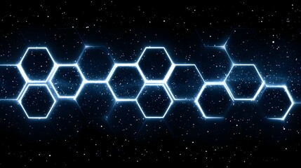 Wall Mural - blue glowing hexagons connected against a dark starry background.