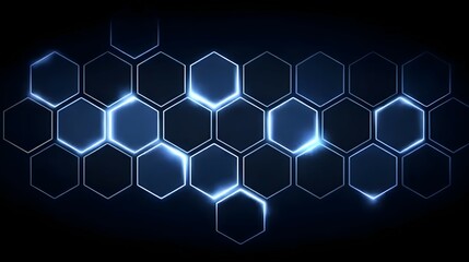 Wall Mural - hexagonal pattern with glowing blue elements on a dark background abstract design.
