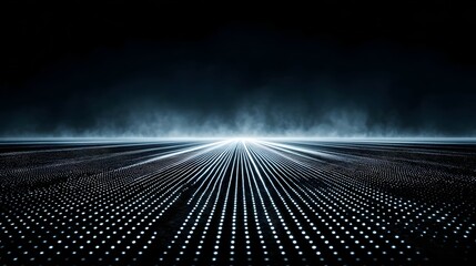Abstract dark background with lines perspective and light effect in the distance.