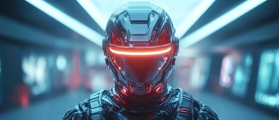 Futuristic figure in advanced technology armor