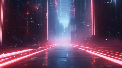Futuristic neon corridor perspective view