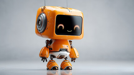 Wall Mural - 3d graphics of ai robot character standing at attention with smiling face stock illustration