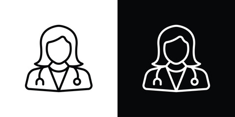 Wall Mural - woman doctor icons in line style. editable black and white strokes