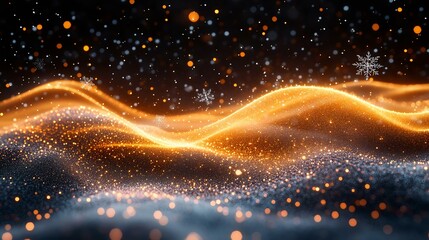 Wall Mural - beautiful abstract background featuring orange and blue wavy lines with sparkling lights and snowfla