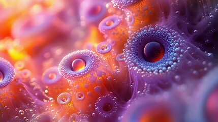 Wall Mural - close-up macro shot of colorful bubbles on a vibrant surface, showcasing intricate details and dream