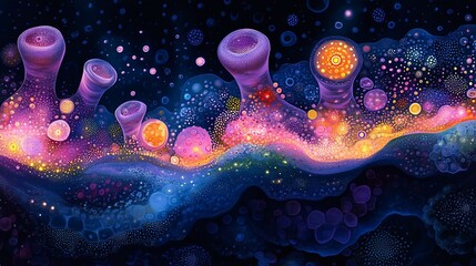 Wall Mural - vibrant abstract artwork depicting colorful organic shapes and bubbles, showcasing a cosmic-inspired